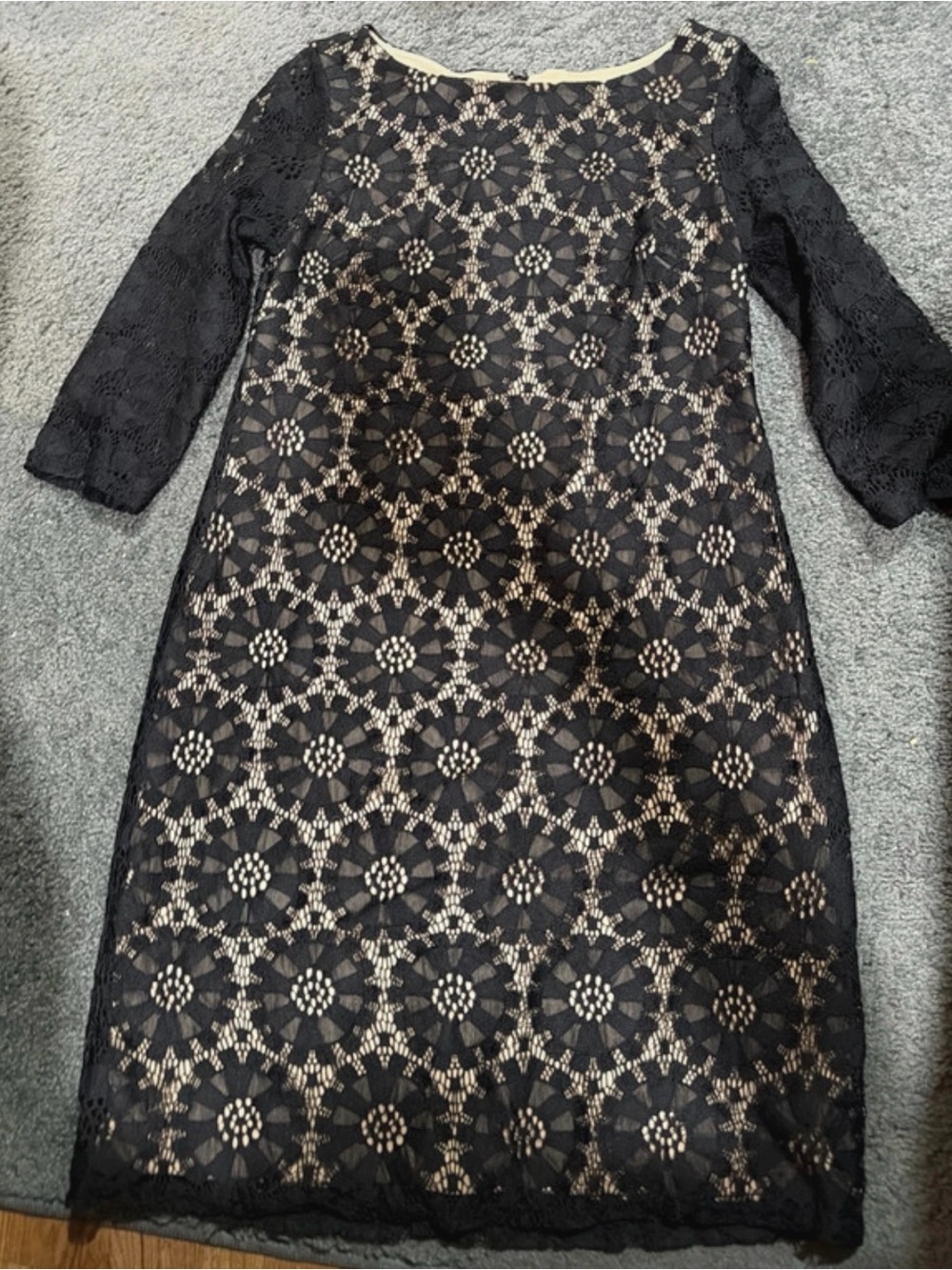 Jessica Howard Black Lace Overlay Dress with Nude Lining